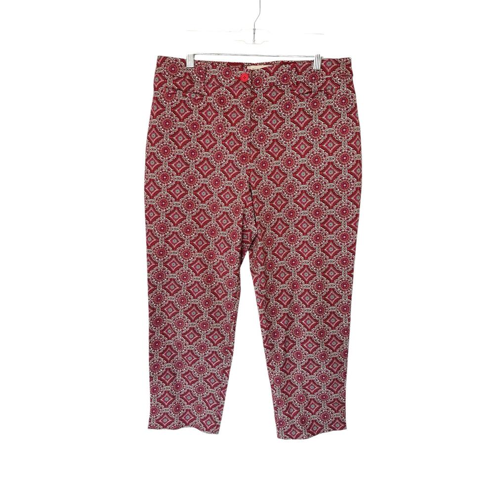Talbots Pink White Medallion Paisley Office Work Career Crop Dress Pants Size 12